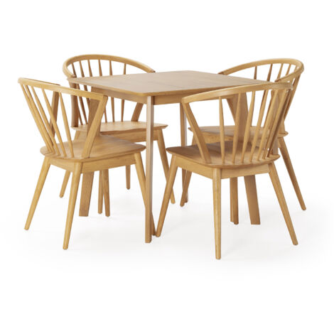 Juego de mesa 80x80 cm y 4 sillas de comedor Mura color Roble