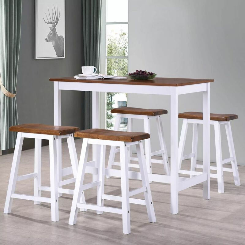 

Juego de mesa alta y taburete de cocina 5 pzas madera maciza