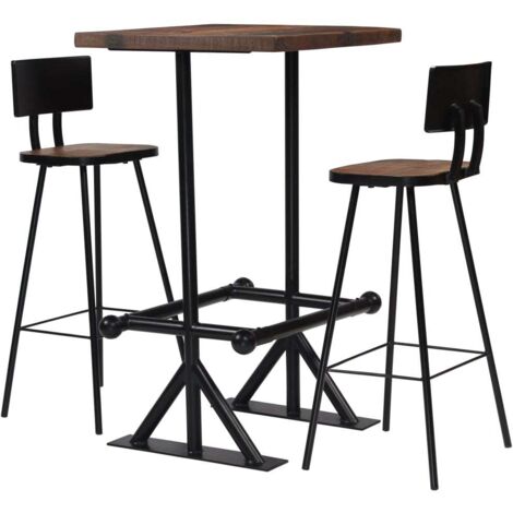 Juego de mesa alta y taburetes 3 piezas madera maciza reciclada