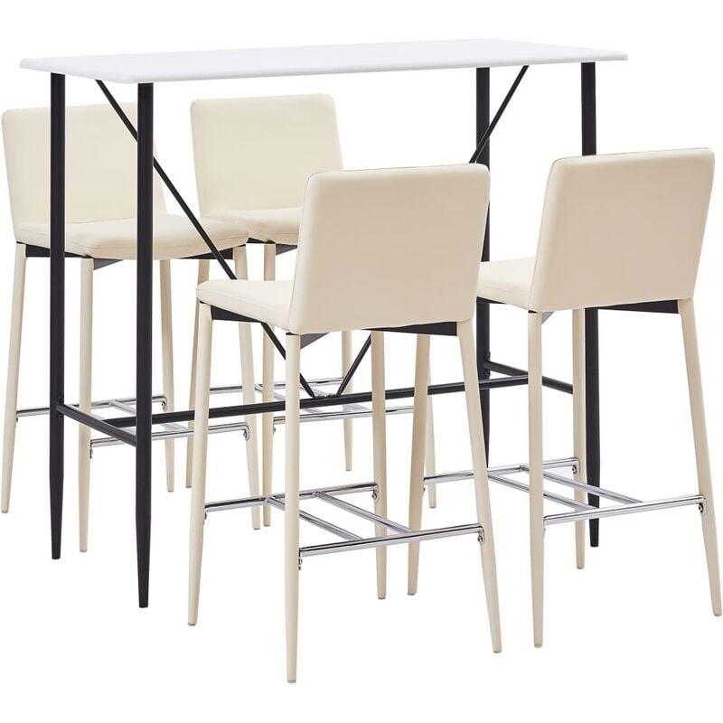 

Juego de mesa alta y taburetes 5 piezas cuero sintético crema