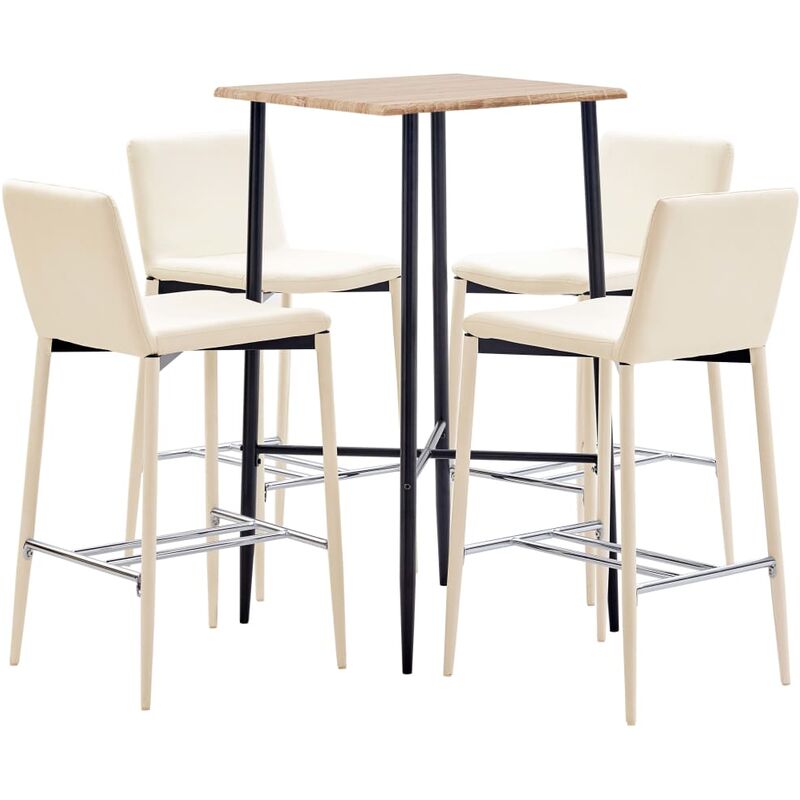 

Juego de mesa alta y taburetes 5 piezas cuero sintético crema