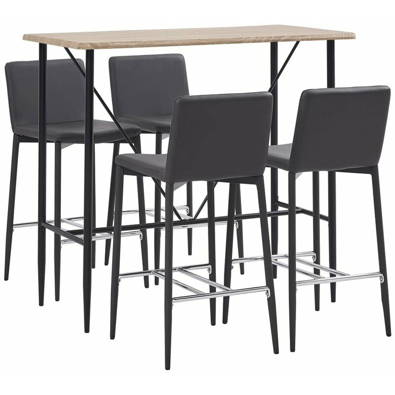 

Happyshopping - Juego de mesa alta y taburetes 5 piezas cuero sintetico gris