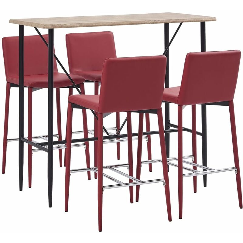 

Juego de Mesa Alta y Taburetes 5 Piezas Cuero Sintético Rojo Tinto - Rojo - Vidaxl