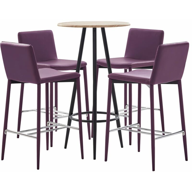 

Juego de mesa alta y taburetes 5 piezas cuero sintético morado