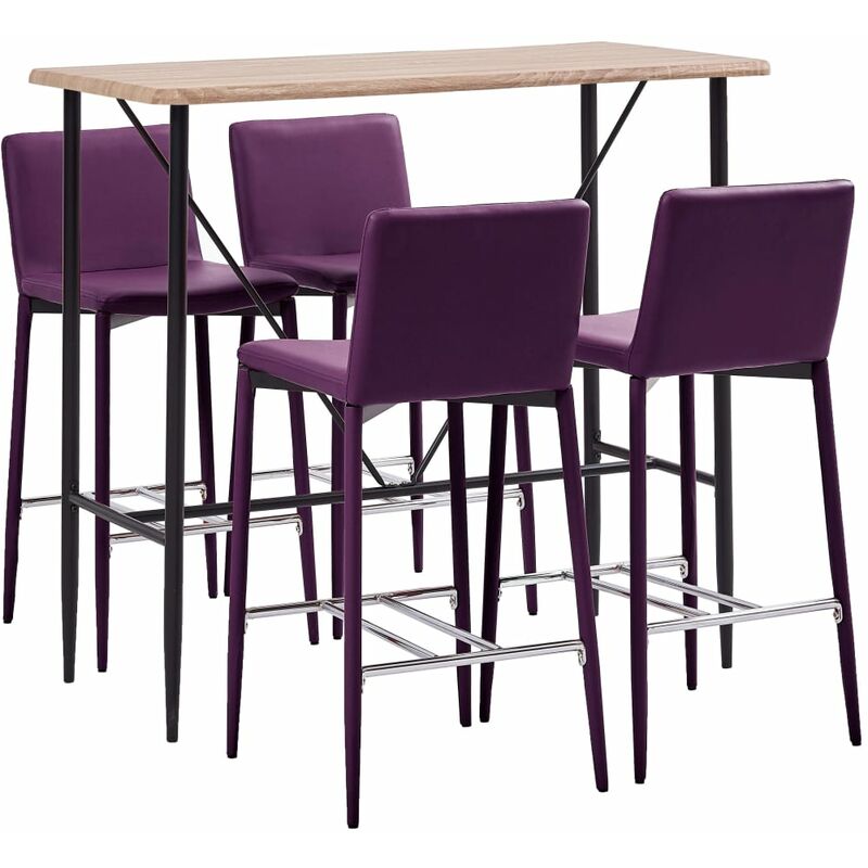 

Juego de mesa alta y taburetes 5 piezas cuero sintético morado