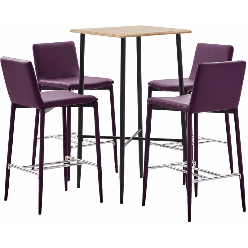 

Juego de mesa alta y taburetes 5 piezas cuero sintético morado