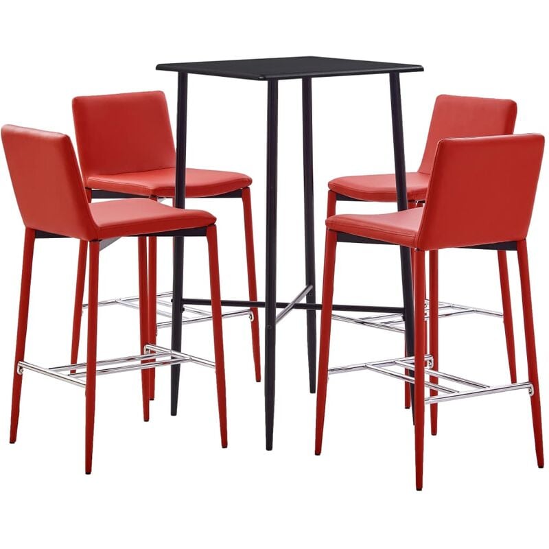

Juego de mesa alta y taburetes 5 piezas cuero sintético rojo