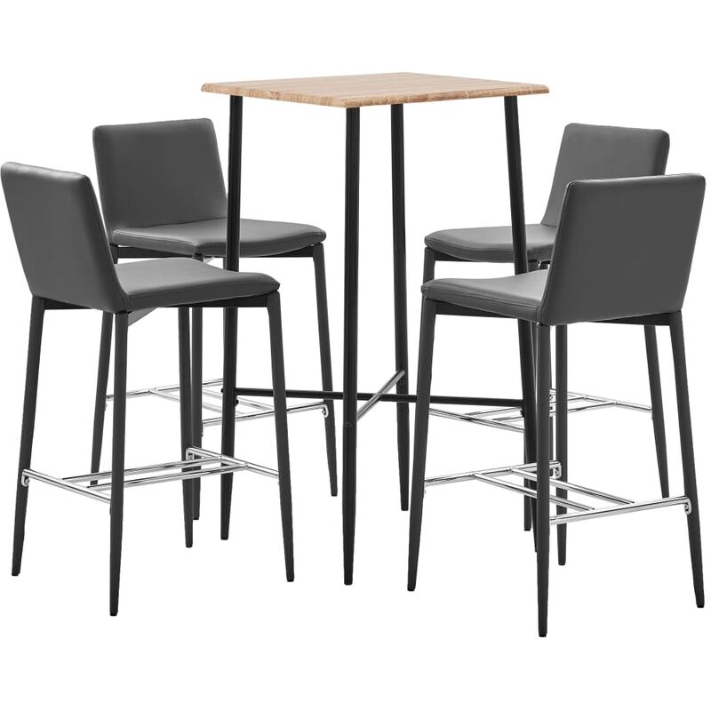 

vidaXL Juego de Mesa Alta y Taburetes Cuero Sintético 5 Piezas Gris - Gris