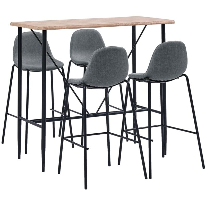 

Happyshopping - Juego de mesa alta y taburetes 5 piezas tela gris claro