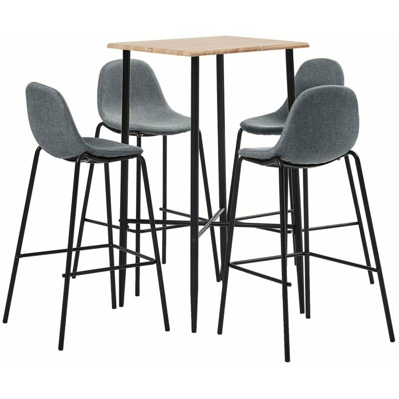 

Happyshopping - Juego de mesa alta y taburetes 5 piezas tela gris claro
