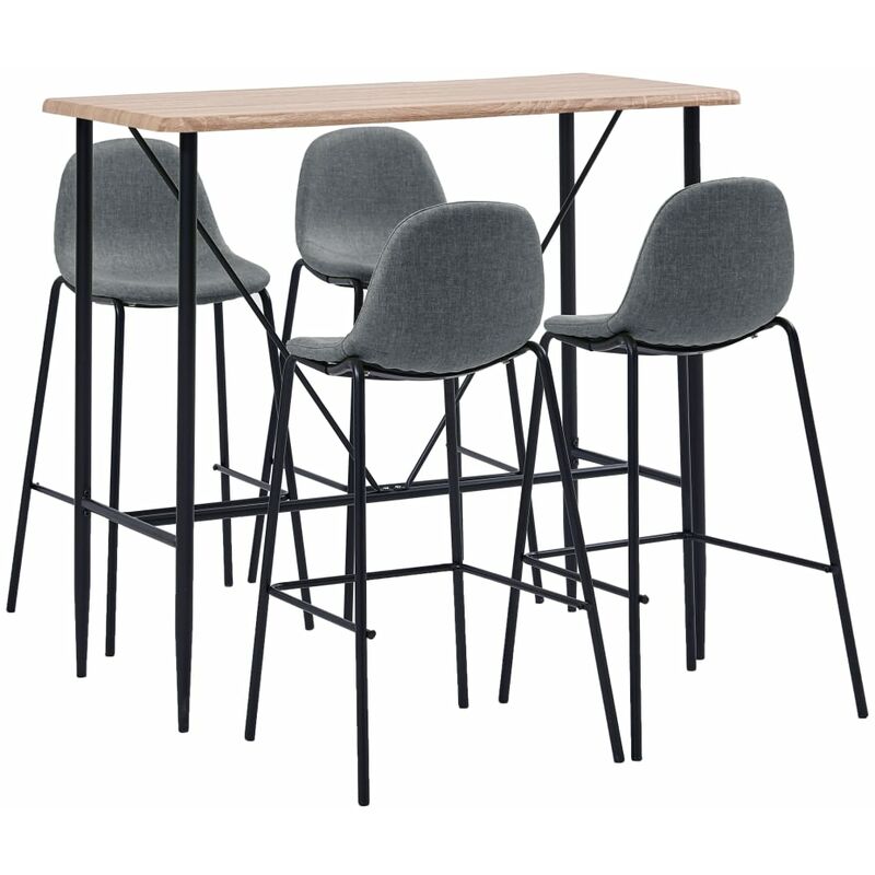 

Juego de mesa alta y taburetes 5 piezas tela gris claro - Gris