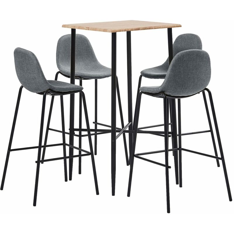 

Juego de mesa alta y taburetes 5 piezas tela gris claro - Gris