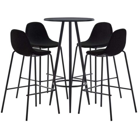 Juego de mesa alta y taburetes 5 piezas tela negro