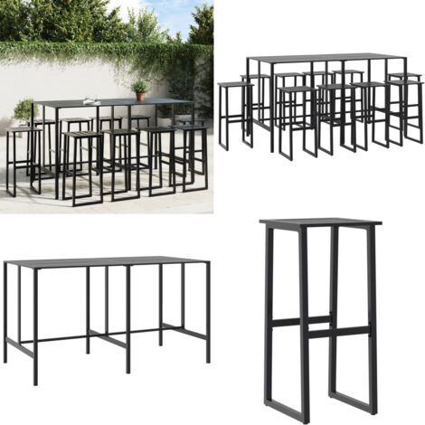 Juego de mesa alta y taburetes de jardín 11 piezas acero negro - Bar - Mesa de jardín