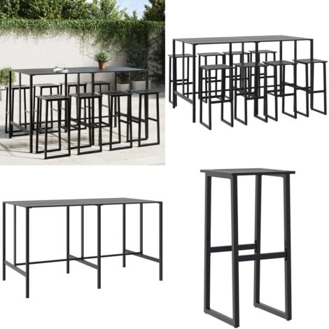 Juego de mesa alta y taburetes de jardín 9 piezas acero negro - Sillas de bar - Mesa de bar