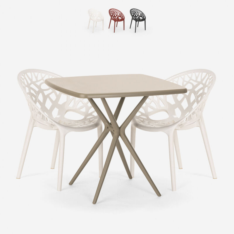 

Juego mesa cuadrado beige 70 x 70 cm 2 sillas diseño Moai | Blanco