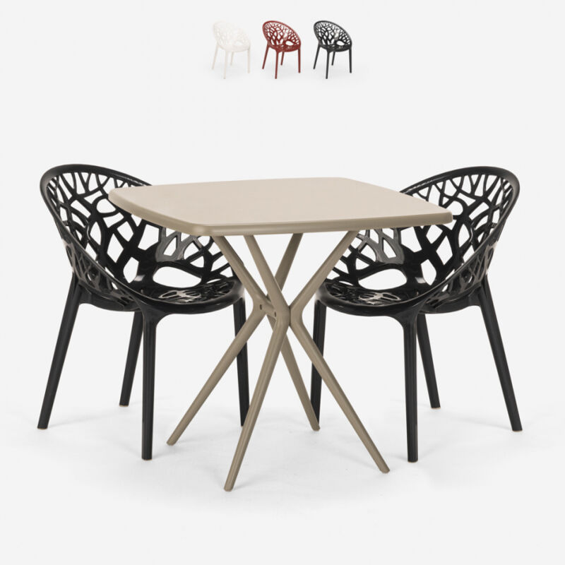 

Juego mesa cuadrado beige 70 x 70 cm 2 sillas diseño Moai | Negro