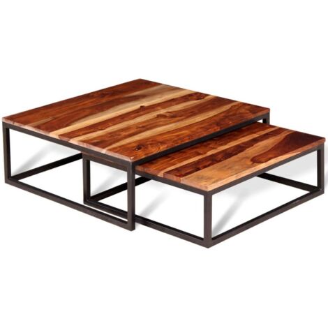 Juego de mesa de centro nido de 2 madera maciza marrón 020042112