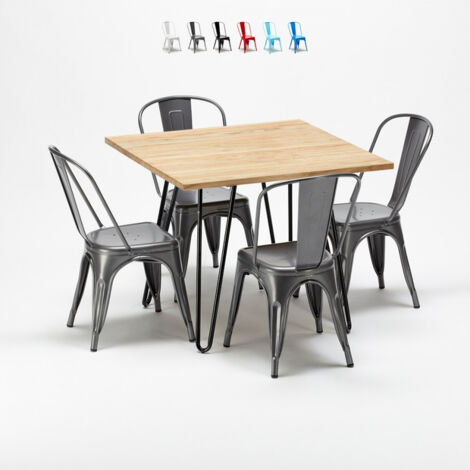 AHD AMAZING HOME DESIGN juego de mesa de madera con sillas de metal tribeca estilo industrial Color: Gris