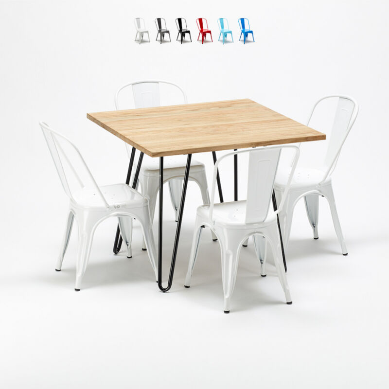 

Juego de Mesa de madera con sillas de metal Tribeca estilo industrial Tolix | Color: Blanco