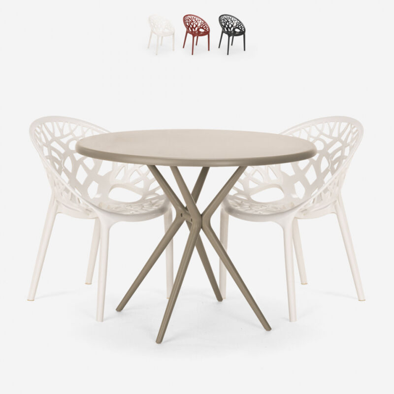 

Juego mesa redonda beige 80 cm 2 sillas diseño Maze | Color: Blanco