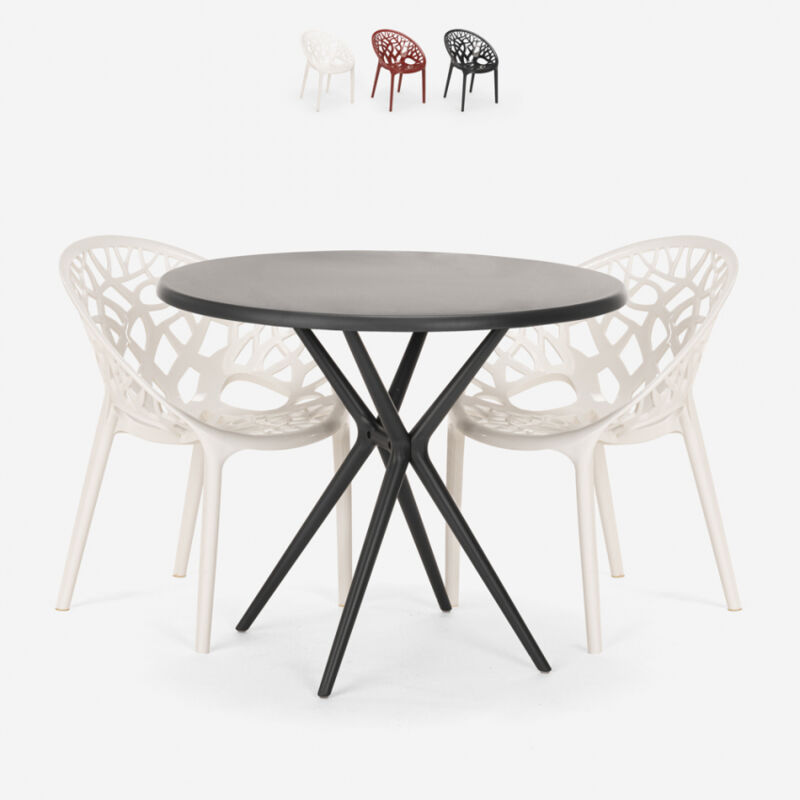 

Conjunto de mesa redonda negra 80 cm 2 sillas diseño Maze Black | Color: Blanco