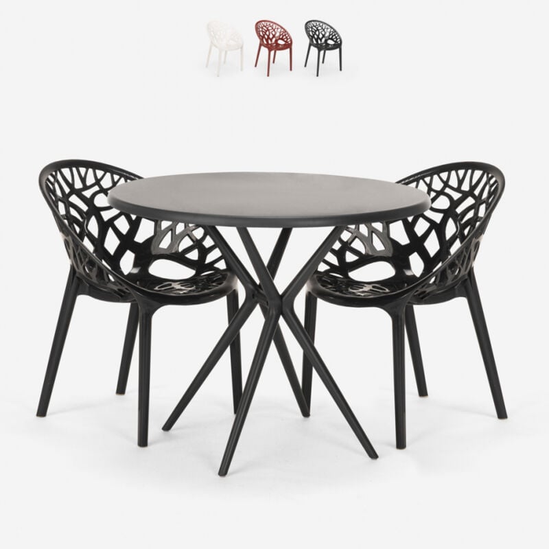 

Conjunto de mesa redonda negra 80 cm 2 sillas diseño Maze Black | Color: Negro