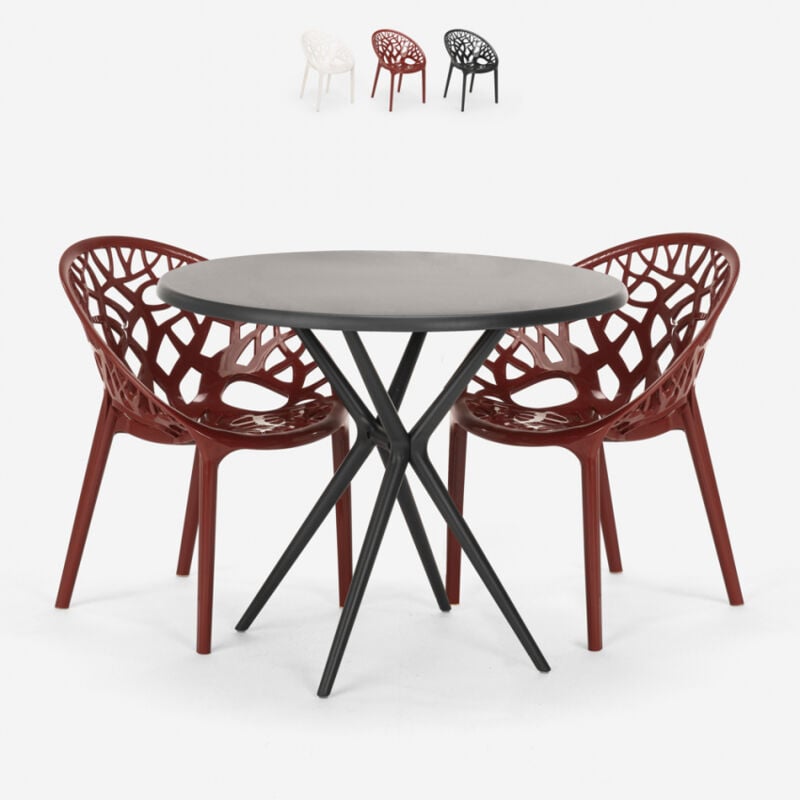 

Conjunto de mesa redonda negra 80 cm 2 sillas diseño Maze Black | Rojo