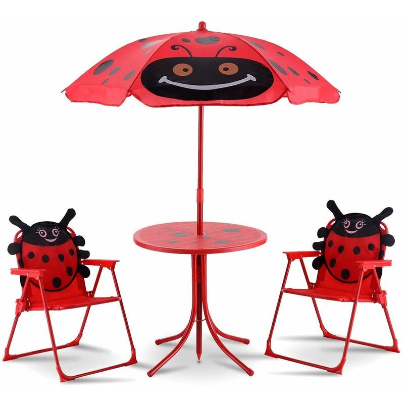 

Juego de Mesa y 2 Sillas con Sombrilla Plegable Niños Muebles para Jardín Exterior Picnic Hogar Playa