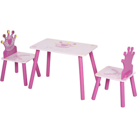 Juego de Mesa y 2 Sillas Infantiles de Madera Set de Mesa 55x34x42 cm Sillas 28x26x50 cm para Niños de 2-4 Años para Dormitorio Color Rosa
