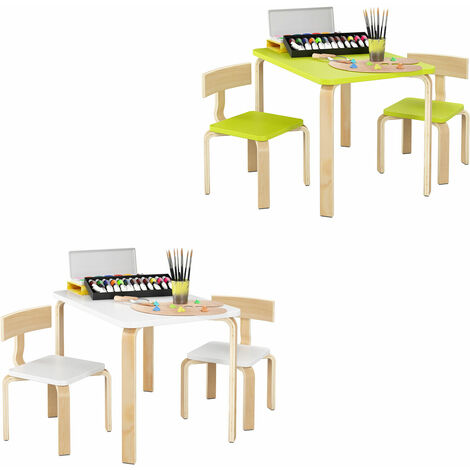 TecTake Conjunto de muebles mesa y 2 sillas para niños infantieles madera blanco 