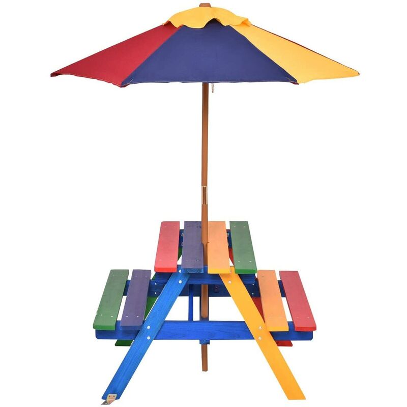 

Juego de Mesa y Banco con Sombrilla para Niños Asiento de Camping para Jardín Exterior Picnic Hogar Playa