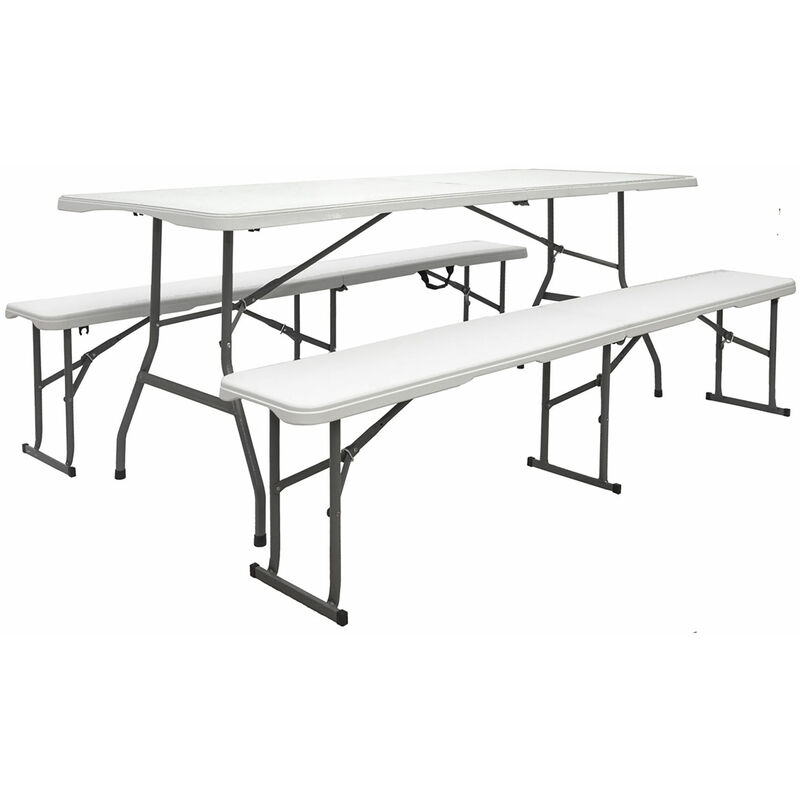 

Juego de Mesa y Bancos para 8 Personas 180 x 70 cm Plástico Blanco