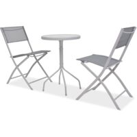 Juego de mesa y sillas bistro de jardín 3 piezas textilene gris