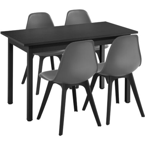 Juego de mesa y sillas de comedor Juego de mesa y sillas de comedor MDF chapado acero con recubrimiento en polvo plástico sinterizado negro gris 120 cm x 60 cm x 75 cm 030006943