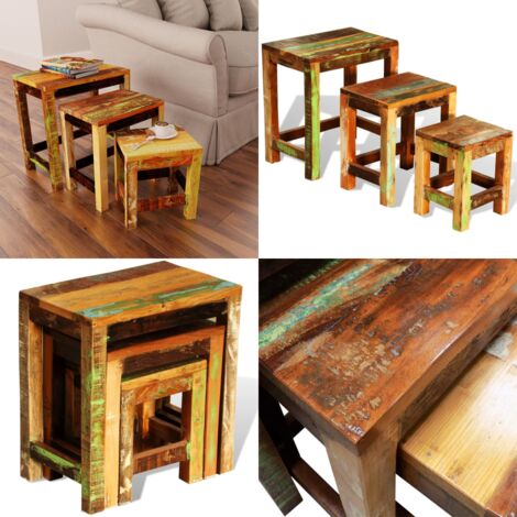 Juego de mesas apilables vintage 3 piezas madera reciclada - Madera reciclada - Mesas vintage