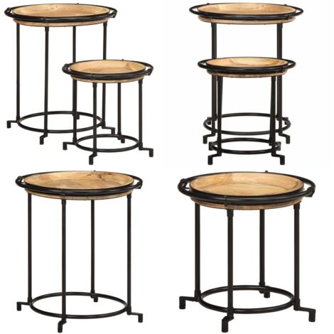 Juego de mesas auxiliar 2 piezas madera maciza de mango - Madera maciza - Mango