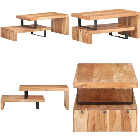 Juego de mesas de centro 2 unidades madera maciza de acacia - Mesa de acacia - Mesa de centro con estante