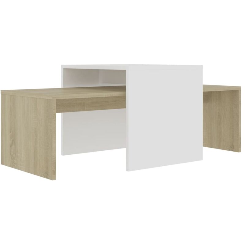 

vidaXL Juego de Mesas de Centro Aglomerado 100x48x40 cm Blanco Roble Sonoma - Blanco