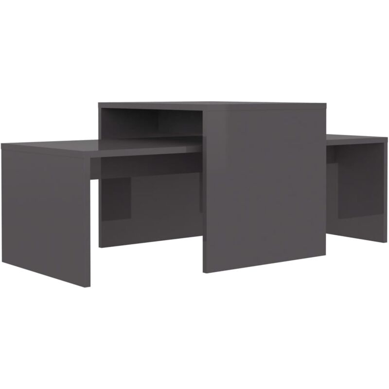 

vidaXL Juego de Mesas de Centro Aglomerado 100x48x40 cm Gris Brillante - Gris