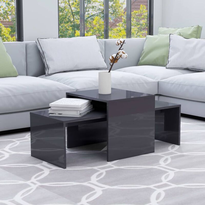 

Juego de mesas de centro aglomerado gris brillante 100x48x40 cm - Gris