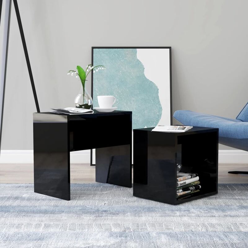 

Juego de mesas de centro aglomerado negro brillante 48x30x45 cm - Negro