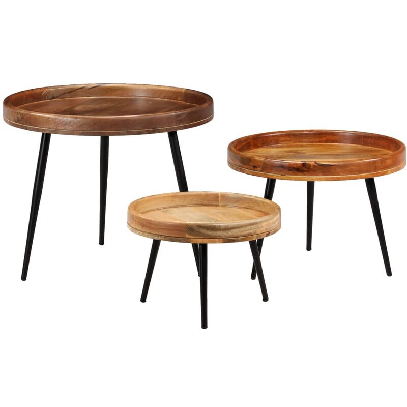 

vidaXL Juego de mesas de madera maciza de mango y acero 3 unidades - Marrón