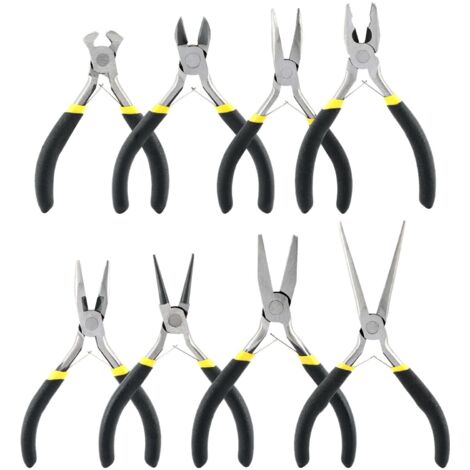 Juego de mini alicates, 8 alicates de punta larga con mangos ergonómicos para joyería, reparación de aparatos electrónicos y proyectos de bricolaje. Herramientas multifuncionales para joyería. Kit de 