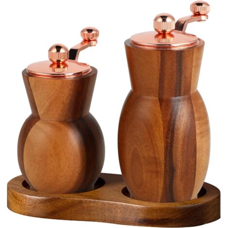 Juego de molinillos de sal y pimienta de madera de acacia de 2 piezas: molinillos ajustables para pimienta gruesa y fina, de 4 y 5 pulgadas con elegante base.