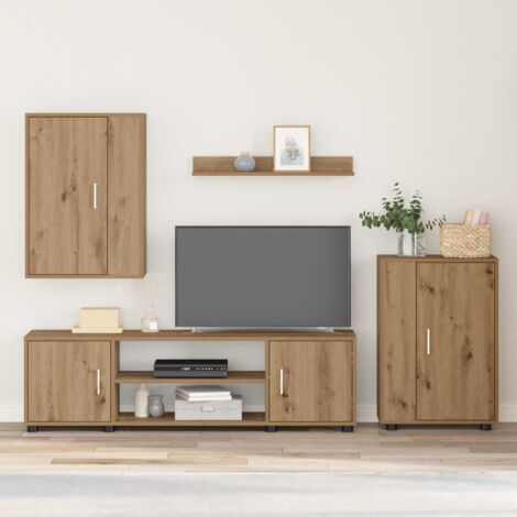 Juego de mueble de TV de 4 piezas Roble artisan