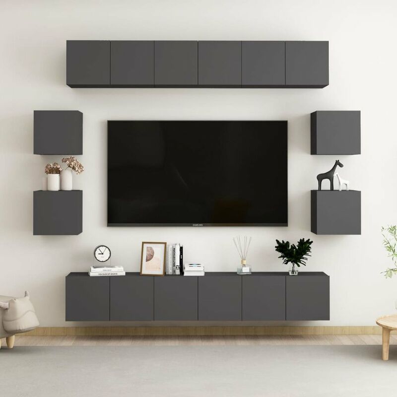 

Juego de mueble para TV de 10 piezas aglomerado gris