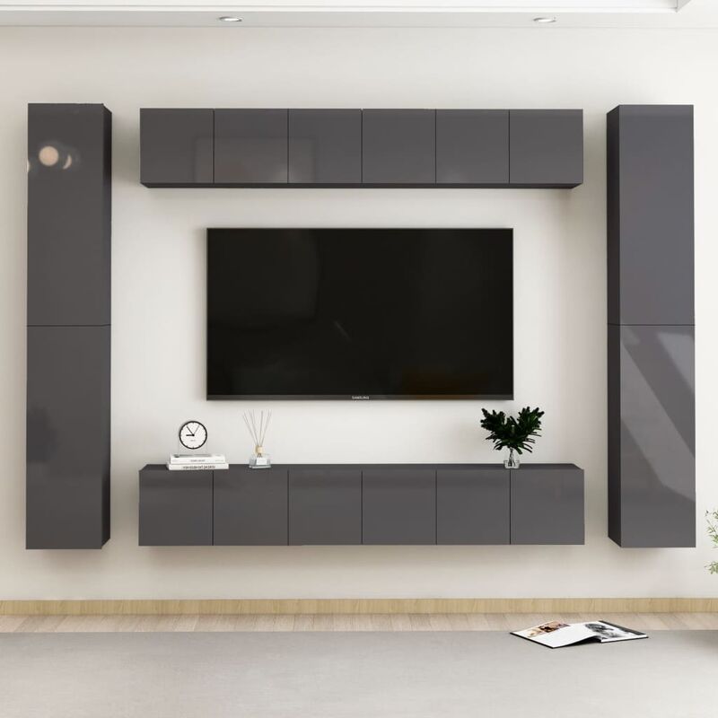 

Juego de mueble para TV de 10 piezas aglomerado gris brillante