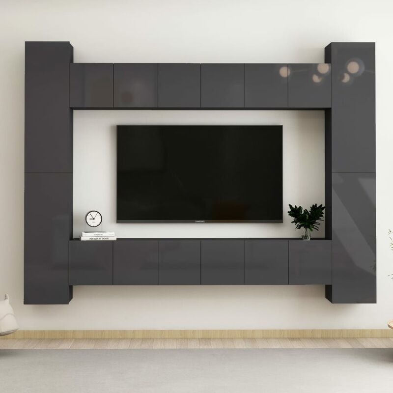 

Juego de mueble para TV de 10 piezas aglomerado gris brillante
