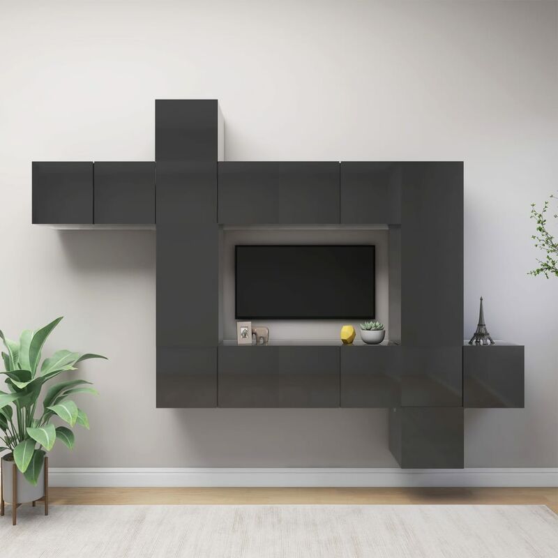 

Juego de mueble para TV de 10 piezas aglomerado gris brillante